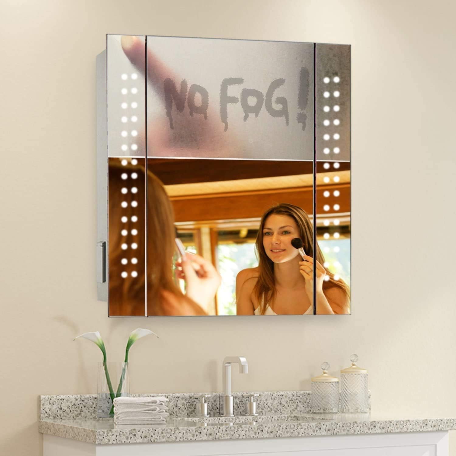 Зеркало в ванну с подсветкой и полками внутри