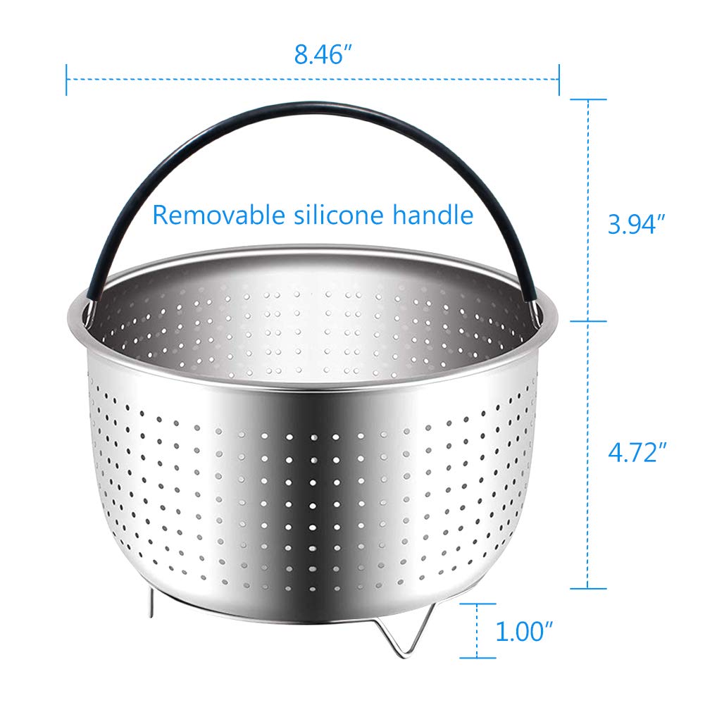 Steamer Basket For Instant Pot Accessories 6 or 8 qt, Fits Instant Pot Pressure Cooker/Ultra With Silicone Handle and Non-Slip Legs, 304 Stainless Steel Strainer for Vegetables, Fruits, Meats