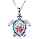 Turtle Necklace 925 Sterling Silver Blue Opal Turtle Pendant Necklace Ocean Animal Necklace Jewelry Gifts for Women Wife Mother Christmas Mother's Day,18+2 inch