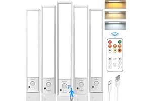 LENOMA Under Cabinet Lights with Remote Control, USB Rechargeable Battery 180 Lumen Motion Sensor Indoor Light,5 Pack Wireless Under Counter Light,3 Color Dimmable Closet Lighting for Kitchen,Stairs,Wardrobe