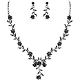 BriLove Women's Wedding Jewelry Leaf Cluster Flower Crystal Dangle Earrings Pendant Necklace Set for Bridal