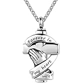 LuxglitterLin Praying Hands Urn Necklaces for Mom Dad Pet Ashes Crucifix Cremation Keepsake Memorial Pendant Jewelry Forever in My Heart