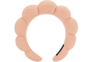 AOENJIE Spa Headbands for Washing Face or Makeup, Sponge Bubble Skincare Headbands, Puffy Terry Cloth Hairband for Women, Skin Care Makeup Headwear Hair Accessories for Girls(Khaki)