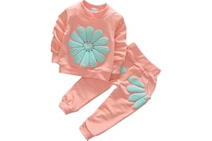 2 Piece Toddler Baby Girls Tracksuit Athletic Sweatsuit Set 𝐃aisy Floral Sweatshirt Pullover Tops+Jogger Sweatpants