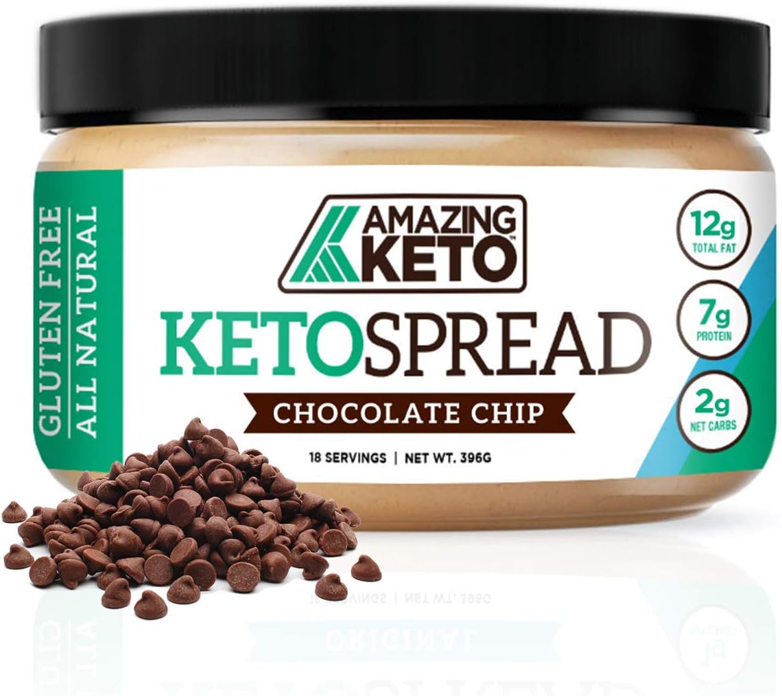Amazing Keto Spread | Keto Spread | Gluten Free & All Natural | 12G Fat, 7G Protein & 2G Net Carb | 18 Count (Chocolate Chip)