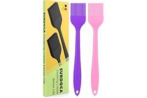 SURDOCA Silicone Pastry Basting Brush - 2Pcs 8.2 in Heat Resistant Brush for Baking Cooking Food, BPA Free Kitchen Brush for Sauce Butter Oil, Stainless Steel Core Design for Barbecue BBQ Grilling 01