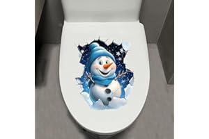 Leniutor 1pcs Christmas Snowman Toilet Lid Stickers, Cute Reindeer Toilet Seat Cover Decals, Waterproof PVC Car Window Bumper Decal, Self-Adhesive Bathroom Wall Sticker (Snowman)