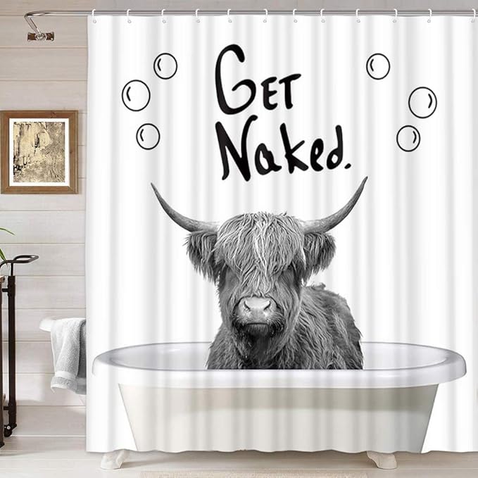 Highland Cow Shower Curtain Funny Quote Get Naked Shower Curtain, Farm