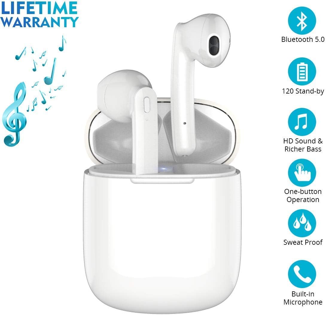 Wireless Headphones Noise Cancelling Bluetooth 5.0 Earphones 3D Deep Bass Stereo Sound 35H Playtime Waterproof Running Headphones with Mini Charging Case for iPhone/Samsung/Apple/Airpods