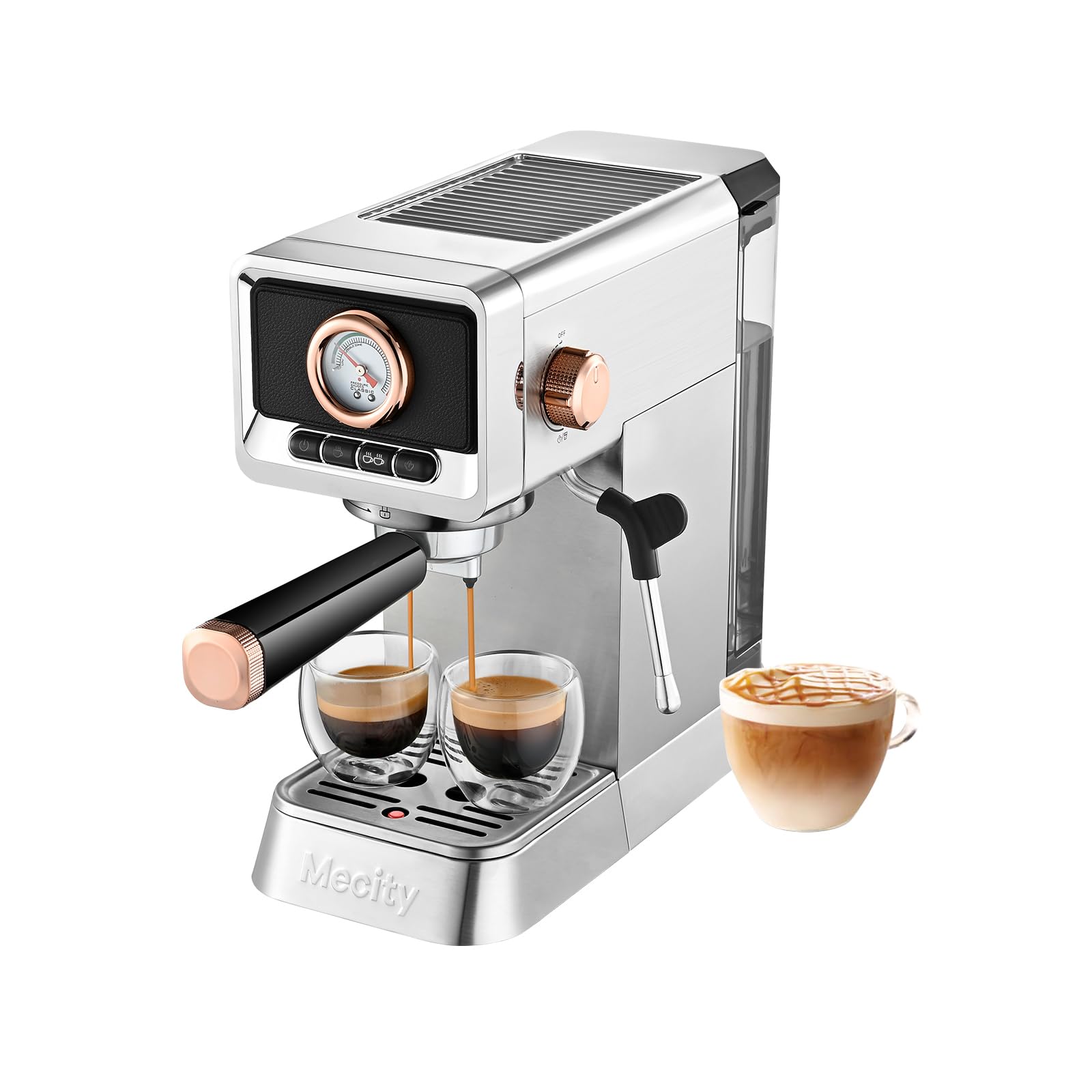 Photo 1 of Mecity 20 Bar Espresso Machine with Milk Frother, Brushed Stainless Steel Shell, 37 fl.Oz Water Reservoir, Coffee Maker For Espresso, Latte, Mocha, Americano. 1400W