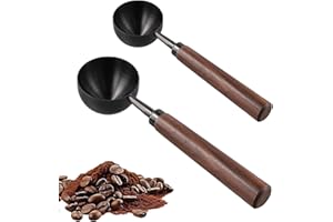 Premium Vintage Coffee Scoop Set, Walnut Wood Handle with Black Titanium Steel Bowl, 1 and 2 Tablespoon Capacity, Ground Coff