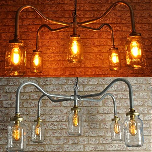 THE COOPER Chandelier New Industrial Style Vintage Retro KILNER Jar Lighting works with led Bar, Restaurant, Loft, Urban, Farmhouse, Steampunk pipe