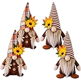 DWEARTY 4 Pcs Thanksgiving Gnomes Plush Decorations - Sunflower Fall Harvest Thanksgiving Mr. and Mrs. Gnome Doll - Suitable for Home, Indoor Room, Dining Table, Office Decoration