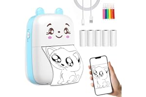 Funducts Mini Pocket Printer, Portable Thermal Printer for Pictures/Retro-Style Photos/Receipts/Notes/Lists/Label/Memo/QR Codes, Wireless Bluetooth Printer with Android or iOS APP (Blue)