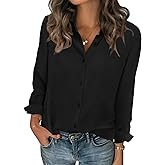 Zeagoo Women Blouses Chiffon Long Sleeve Button Down Shirts Business Causal Dressy Work Top V Neck Summer Spring Clothes