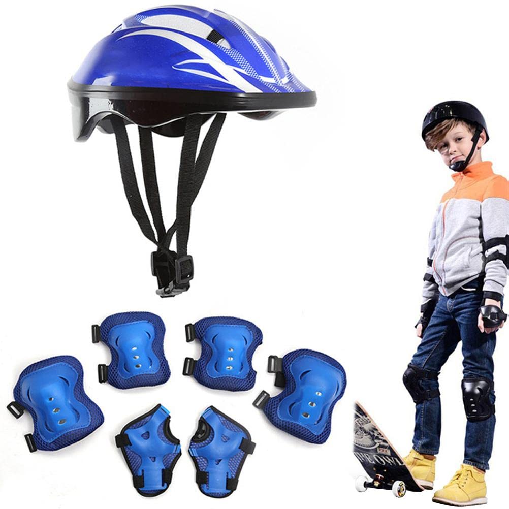 Tianbi 7Pcs Kids Bike Helmet Protective Gear Set, Skateboard Knee Pads Elbow Pads Wrist Guards Skateboard Helmets, Adjustable Protective Gear Set for Cycling Skating