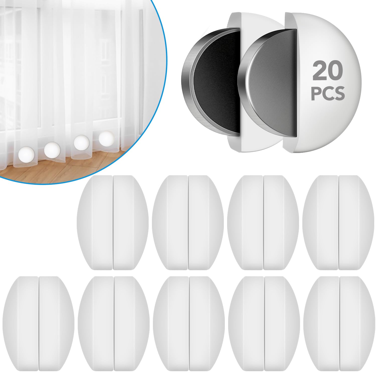 Photo 1 of 20 Pcs Shower Curtain Weights?Silicone Wrapped Heavy Duty shower curtain magnets?Curtain Weights Heavy Outdoor?Prevent Curtain Liner from Blowing Around, Work for Drapery, Flag, Tablecloth(10 Pairs)