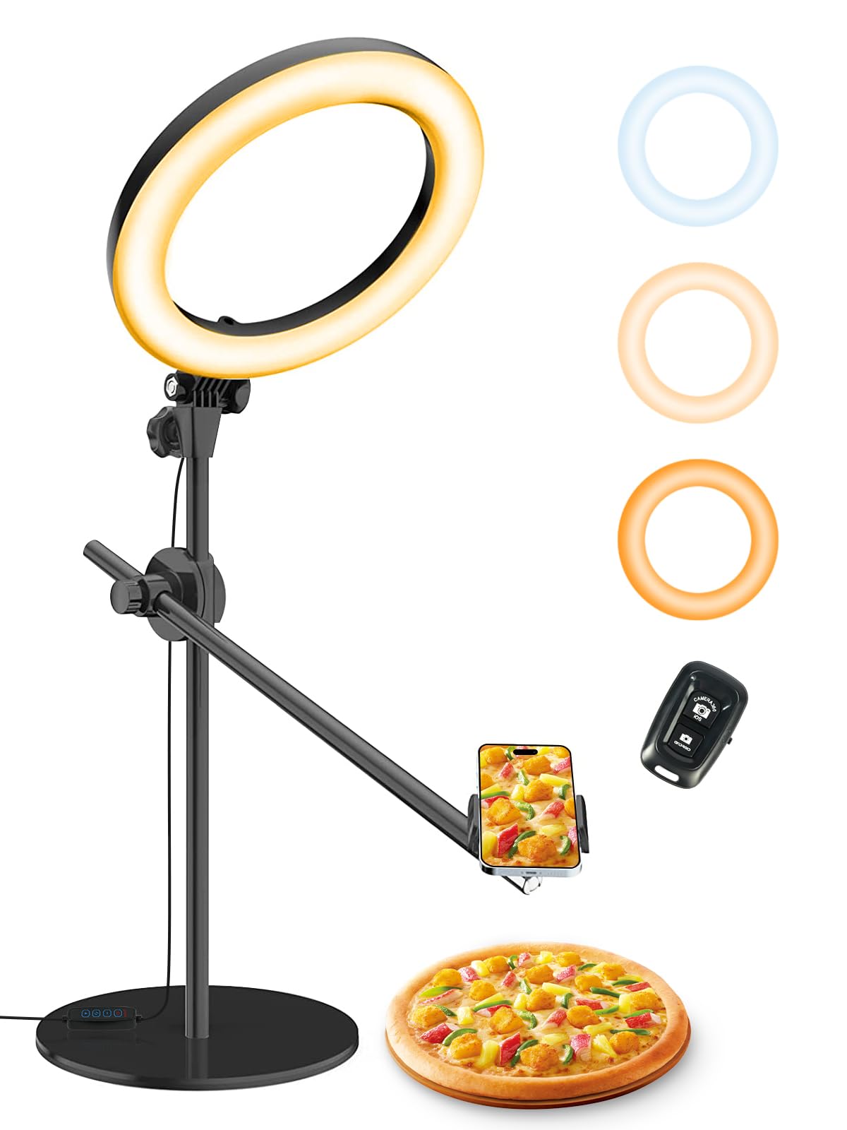 LUXSURE リングライト 撮影用ライト 俯瞰撮影 スマホスタンド ライト付き 10.5インチ 手元撮影用スマホスタンド 卓上 スマホ 俯瞰撮影 スタンド USB給電式 スマホ撮影スタンド ライト付き 動画撮影用スマホスタンド スマホスタンド 俯瞰撮影 スマホスタンド 撮影用 料理 撮影/配信 ライト/女優ライト/zoom/ウェブ会議照明/ビデオライト/スマホライト 日本語説明書付き の商品画像