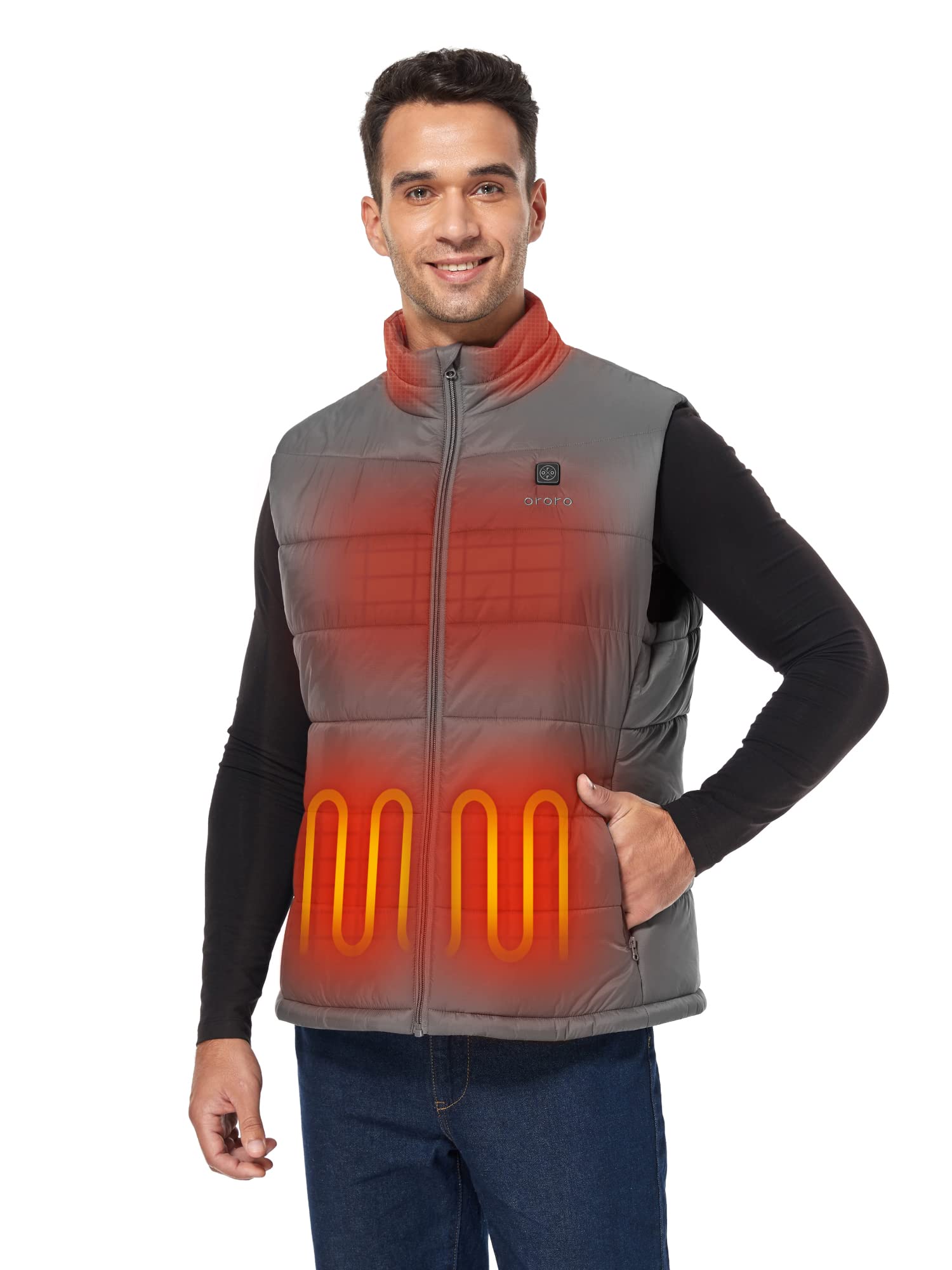 ORORO Men's Lightweight Heated Vest with USB-C Rechargeable Battery, Puffer Classic Heating Vest (Dark Grey,3XL) Image