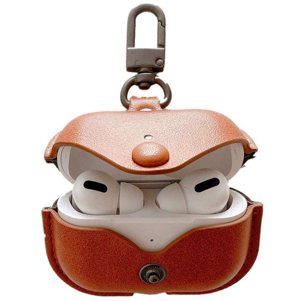 Photo 1 of Genuine Leather Case Compatible with AirPods Pro Case 2nd/1st Gen (2023/2022/2019), VOMA Protective Cover for Apple AirPods Pro 2/Pro Wireless Charging Case with Keychain and Snap Lock Brown