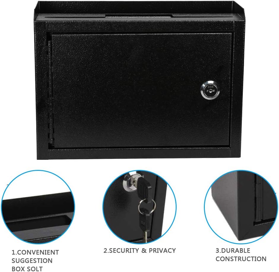 KYODOLED Suggestion Box with Lock, Locking Mailbox, Key Drop Box, Wall Mounted Mail Box, Safe Lock Box, Ballot Box, Donation Box 9.8" W x 3" D x 7" H, Black : Office Products