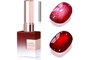 Double Rhythm 15ML Ice Glass Cat Eye Gel Polish with Magnet Holographic Glitter Shimmer Translucent Sheer Color Salon Soak Off Magnetic Nail at Home (Dark Cherry-MC1295)
