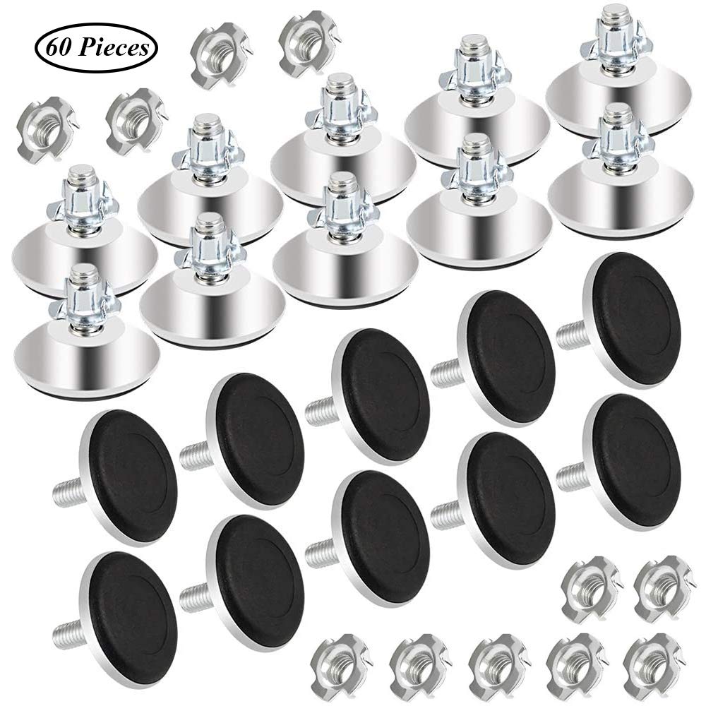 60 Pieces Adjustable Furniture Levelers, Adjustable Leveling Glides Foot, Furniture Levelers with T-Nuts, 40 x 30 mm Iron M8 Adjustable Non-Slip Furniture Levelers with T-Nuts for Wooden Furniture