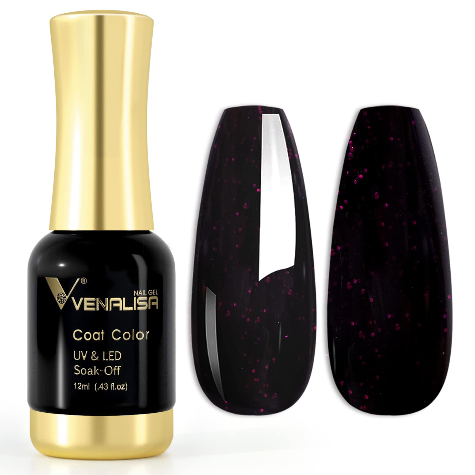 VENALISA 12ml Black Cherry Gel Nail Polish Soak Off Nail Lamp UV LED Natural Nail Gel Polish Nail Art DIY Manicure French Gifts, 0.43 OZ