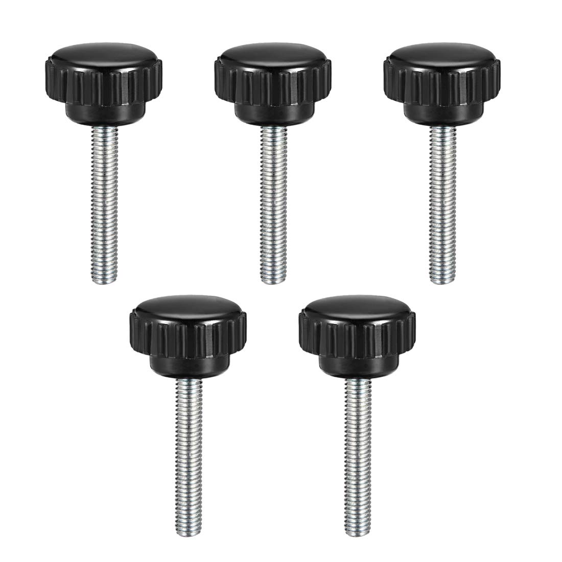 sourcing map M5 x 40mm Metric Male Thread Knurled Clamping Knobs Grip Thumb Screw on Type Hand Clamping Handle Bolt with Plastic Knobs Black 5 Pcs