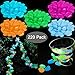 YuCool 220 Pcs Glow in The Dark Garden Pebbles Stones, Pebbles Rocks for Garden Walkways Outdoor Path Patio Lawn Yard Fish Tank Decorations - Blue, Light Blue, Green, Orange, Rose Red