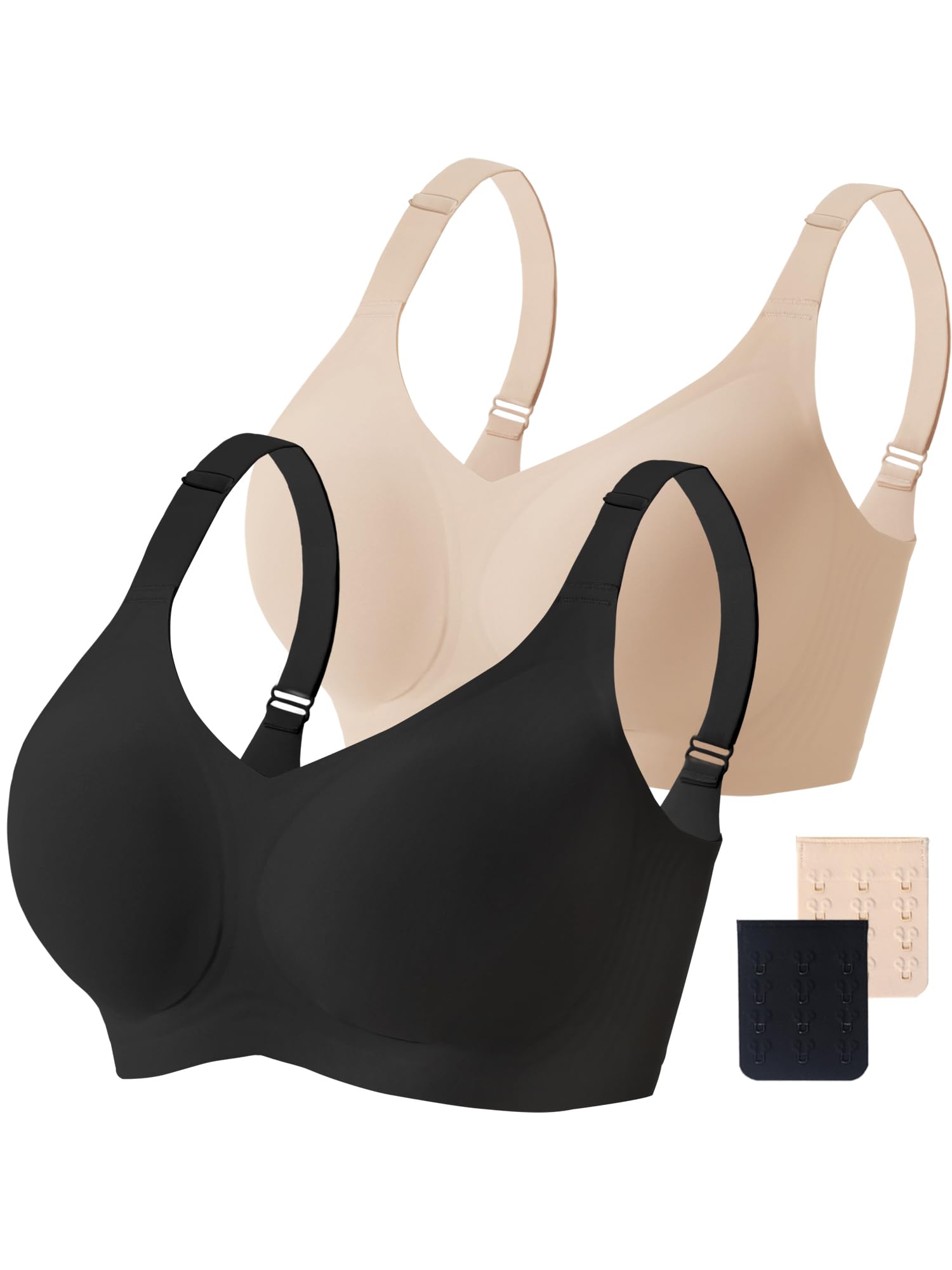 Photo 1 of *MINOR DAMAGE - USED*
Gailife 2 Pack Wireless Smooth Bras for Women No Underwire V Neck Womens Bralettes Seamless Push Up T Shirt Everyday Bras-BlackBeige,3XL