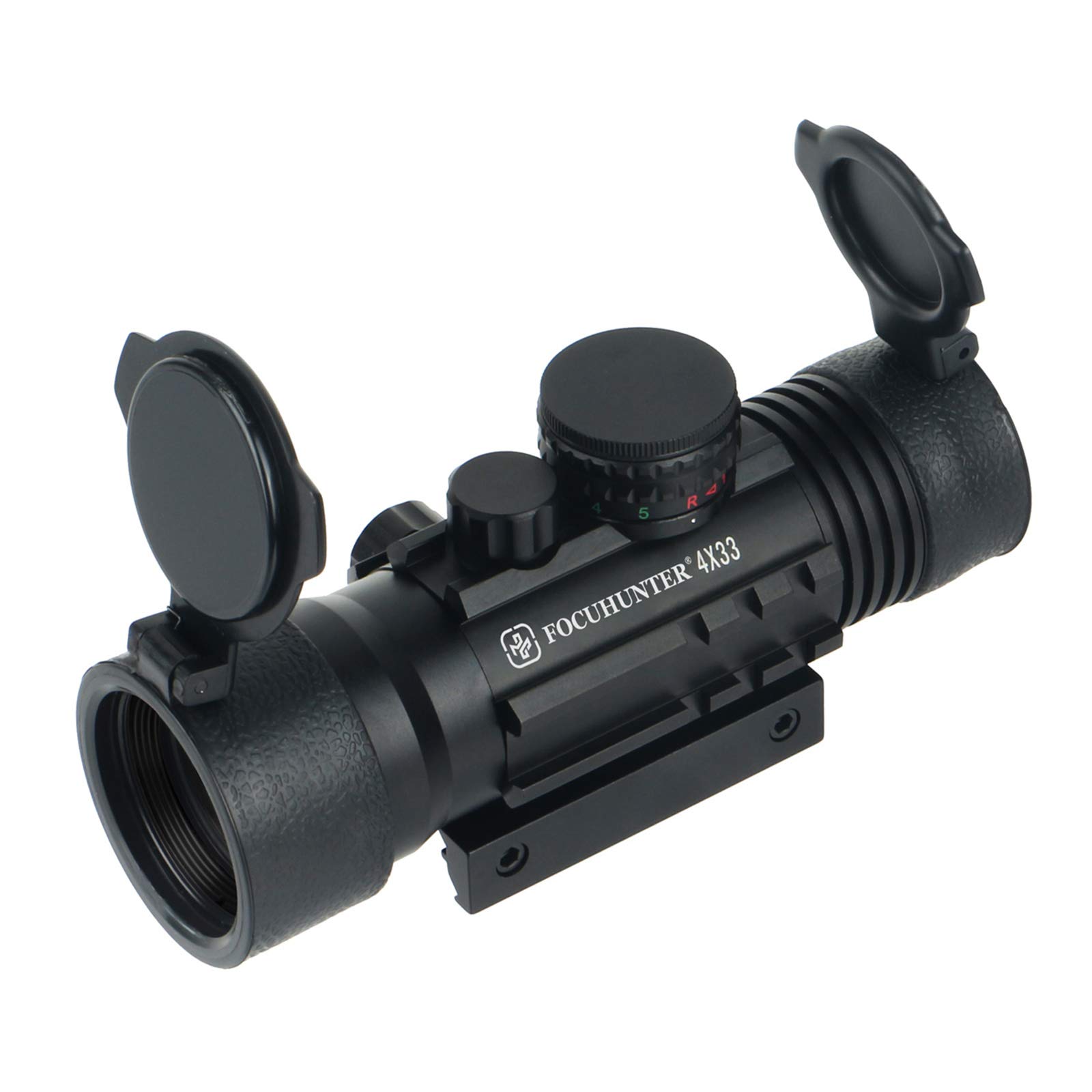 FOCUHUNTER 4x33mm Tri Rail Illuminated Scope with Red/Green Reticle, 1/4 MOA, Three Weaver Rails