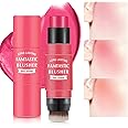 LOKFAR Cream Blush Stick for Cheeks - 2 in 1 Multi Makeup Blush with Brush for Cheeks Tint & Eyes & Lips, Waterproof Smooth Creme Texture, Long-lasting Wear All Day, #02 Rose Red