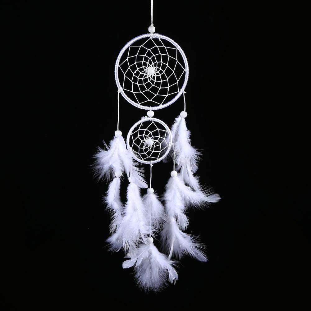 Raguso White Handmade Traditional Indian Wind Chimes Beads Feather Pendant Dream Catcher for Home Office Wall Window Door Decor Birthday Giftdaily decoration