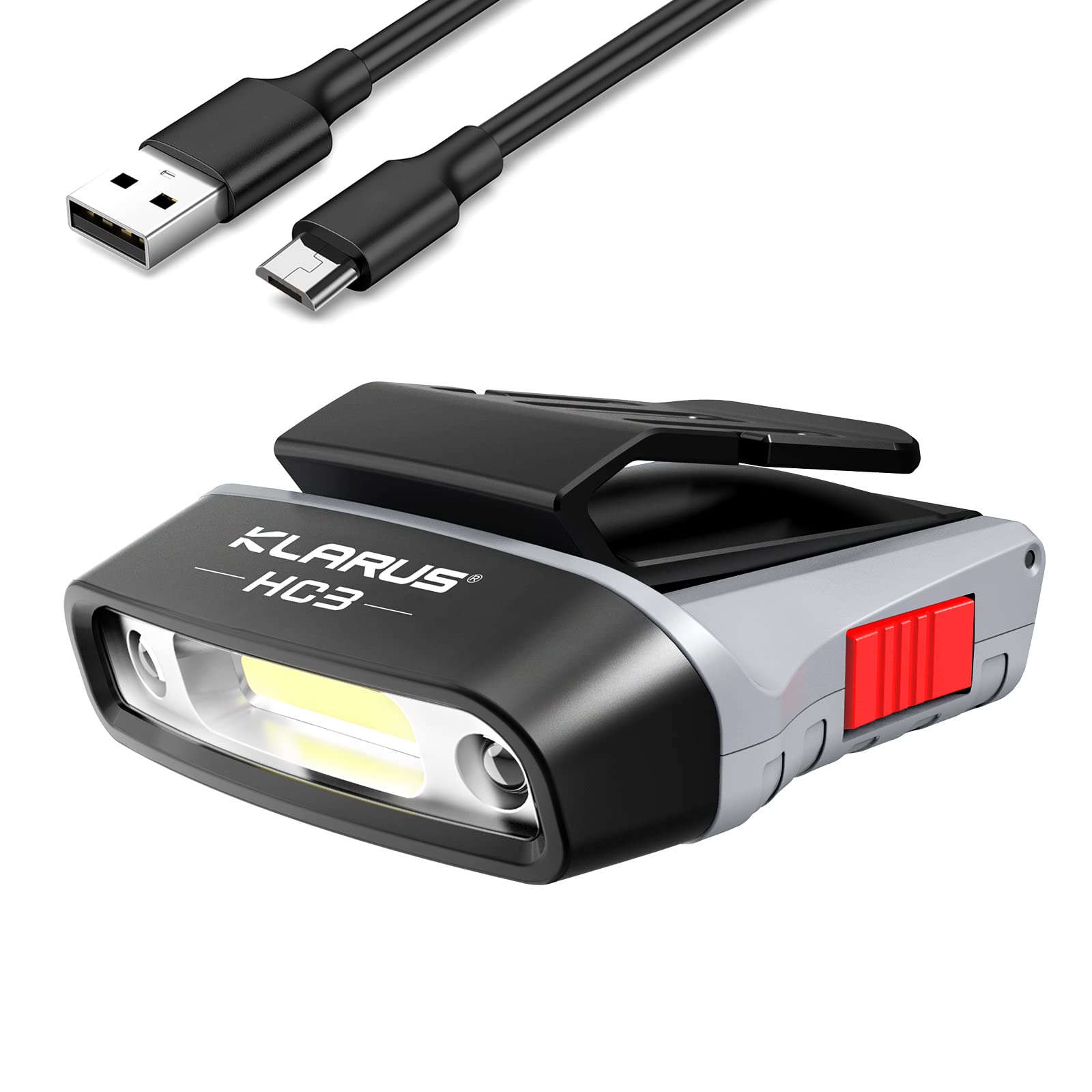 klarus HC3 Head Torch Rechargeable, 100 Lumens Clip on Cap Visor Light,LED Headlight with Motion Sensor Control,Red Warning Light Function, Headlight Flashlight for Fishing Running Camping Hiking