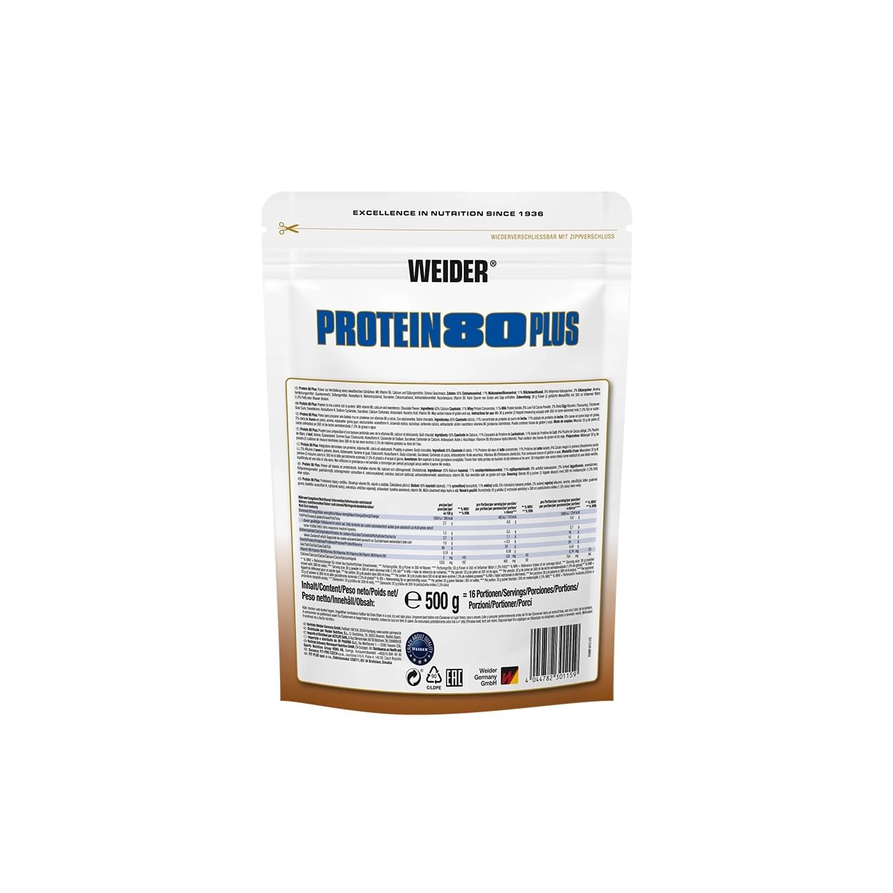 Weider - Protein 80 Plus - 4-Komponenten Protein Pulver - Hoher Proteingehalt mit 80% Eiweiß - Cremige Shakes mit Calcium & Vitamin B6 - 500g - Schoko 5