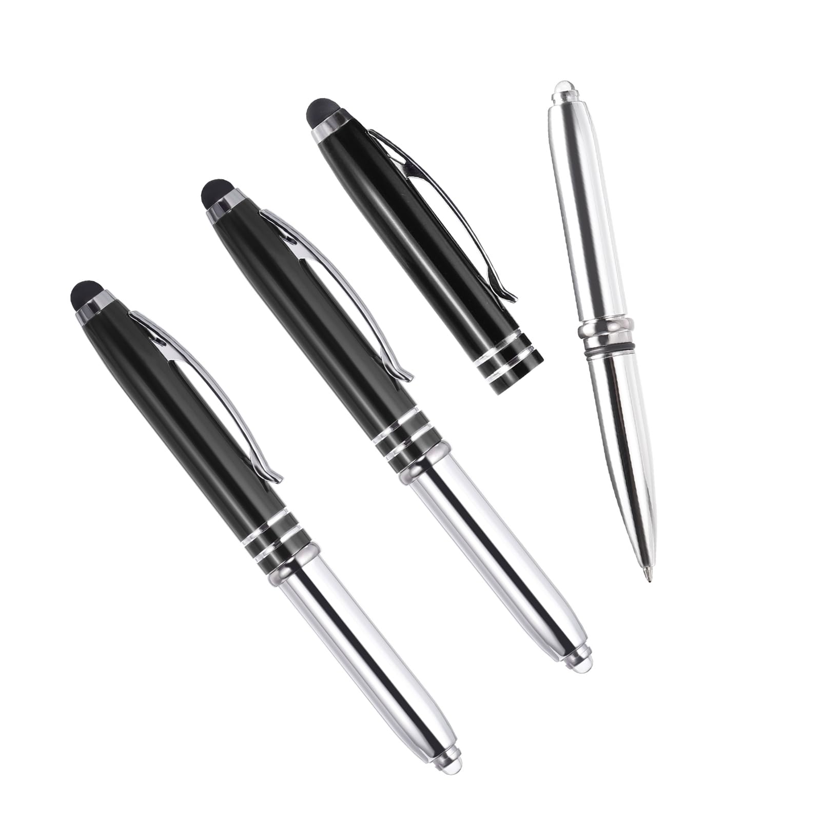 YOKIVE 3 Pcs Ballpoint Pen with Stylus Tip and LED Flashlight, 3 in 1 Black Ink Metal Shell Pen 1.0mm Pen Tip, Great for Touch Screens, Office, Home, Writing, Drawing (125mm, Black)