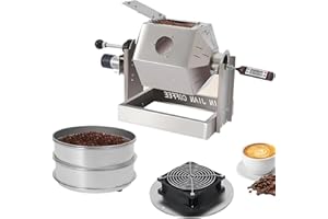 TREMENPOW Gas Coffee Roaster 3.8L Coffee Bean Roaster with A Bean Cooler and 2 Sieves(6/40Mesh) Drum Type Electric Coffee Roasting Machine for Home and Commercial, 0.66-1.1lbs/time, 110-120V, Stainless Steel