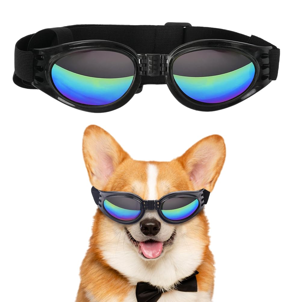 Jiayaus Dog Goggles for Small Medium Breed Dogs, Dog Sunglasses Anti-UV Protection, Dogs Glasses with Adjustable Strap, Windproof Pet Sunglasses(Black)