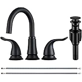 KPW Matte Black Bathroom Faucet 3 Hole, 8 Inch Widespread Bathroom Sink Faucet with Pop-up Drain Assembly and Supply Lines, Two Handle for Lavatory, Restroom