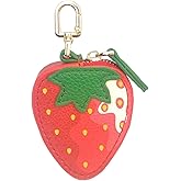 Sanxiner Cute Fruit Coin Purse Charms Kawaii Cherry Keychain With Zipper Coin Pouch,Strawberry Bag Charms Orange Change Purse Cute Apple Mini Bag with Keychain for AirTag (A-Strawberry1)