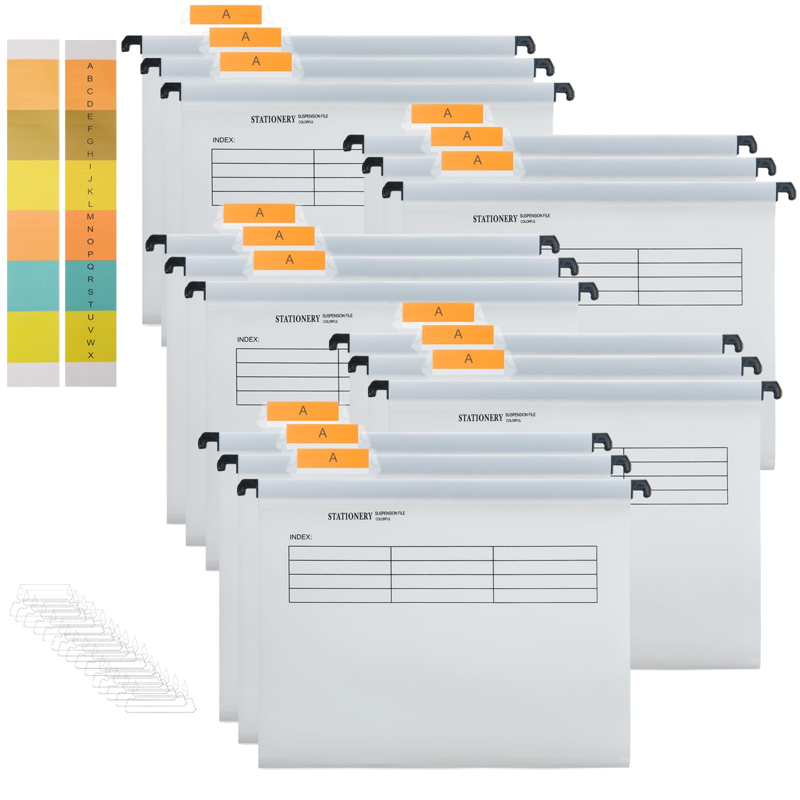 Hiziwimi 15Pcs PP White Filing Cabinet A4 Suspension Files with Tabs and Inserts, Hanging File Filing Cabinet for Office School Desktop File Storage, File Classification File Folder (White)