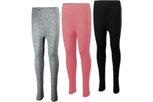 MISS POPULAR 3-Pack Girls Leggings Size 4-16 Soft Comfortable Cotton Spandex with Elastic Waistband Many Colors
