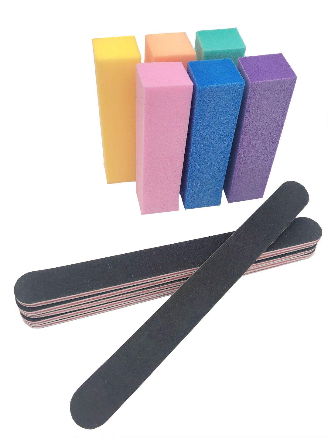 KIPETTO Nail Files and Buffers Professional Manicure Tools Kit with 6pcs Buffing Block, 6pcs 100/180 Grit Black Files