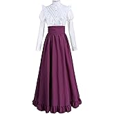 FCCAM Victorian Dress for Women 2-Pieces 1800s Edwardian Dress Ball Gown Renaissance Costume