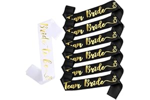 Bachelorette Party Sash, 6 Black Team Bride Sashes with 1 White Bride to Be Sash, Bride Bridesmaid Sash Bridal Shower Hen Par
