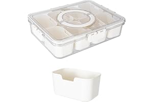 erichbow Divided Snack Serving Tray with Lid and Handle travel Snackle Box Charcuterie Container Portable Storage Organizer for Candy, Fruits, Nuts, Snacks(8 Compartments)
