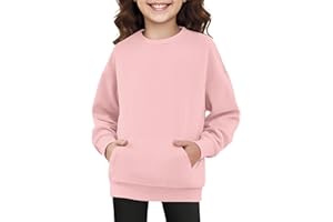 AUSELILY KIDS Girls Crewneck Sweatshirts Kids Cute Hoodless Oversized Fleece Pullover Drop Shoulder Tops