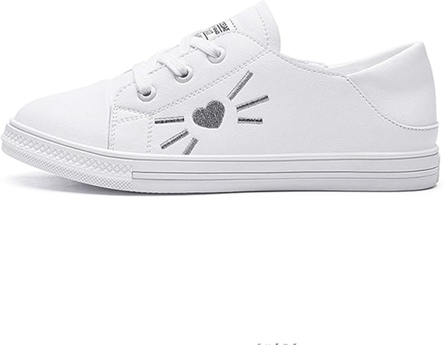Amazon No Brand レースアップシューズ 革靴 レディース ねこ刺繍 スニーカー かわいい フラット レザー 浅い口 通気 ローカット 防滑 スポーツ ファッション カジュアルシューズ 歩きやすい ホワイト ブラック 軽量 No Brand スニーカー