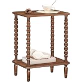 HOOBRO End Table, 2-Tier Small Side Table with Spindle Legs, Walnut | Nightstand with Storage Shelves, Sofa Side Table, for Small Space, Living Room, Bedroom